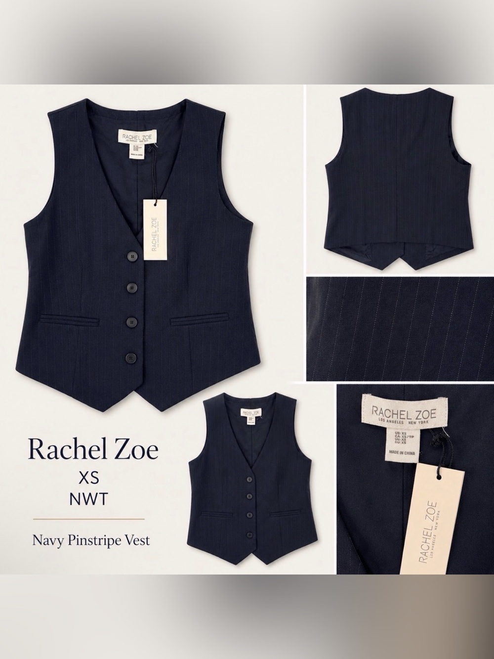 Rachel Zoe Navy Pinstripe Tailored Vest